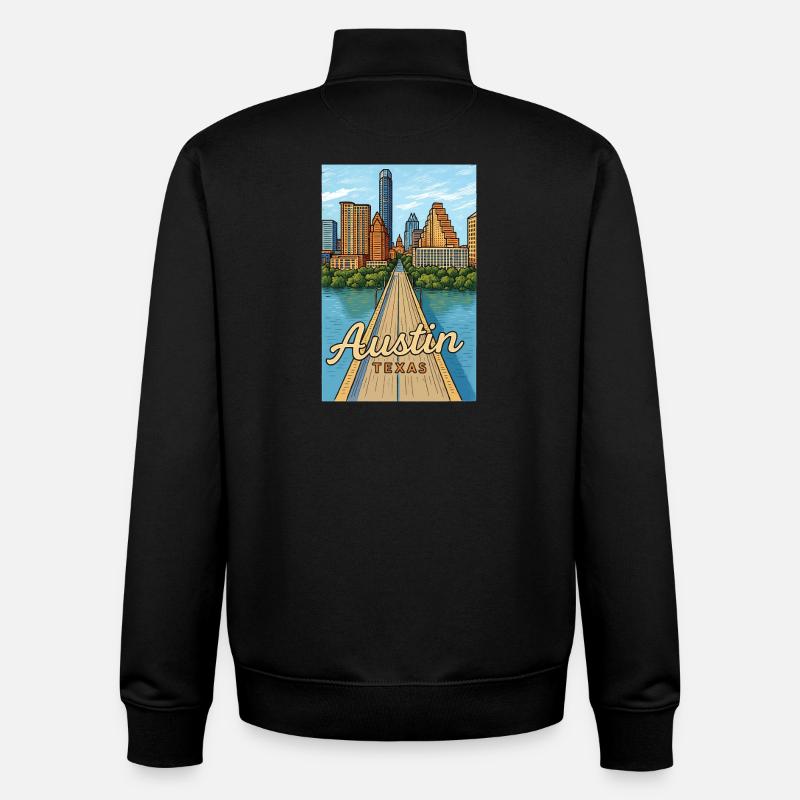 Austin, Texas - Sweat zippé unisexe en coton bio Stanley/Stella - noir