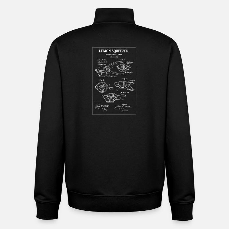 Croquis de brevet du Lemon Squeezer - Sweat zippé unisexe en coton bio Stanley/Stella - noir