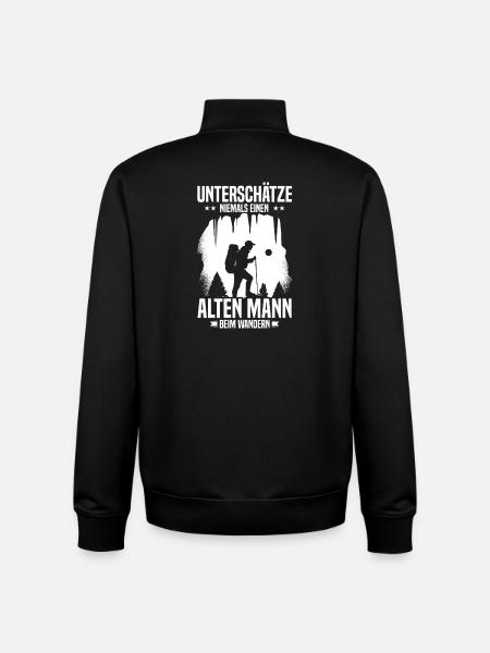 Never underestimate old man hiking - Unisex Organic Zip Sweatshirt by Stanley/Stella - black