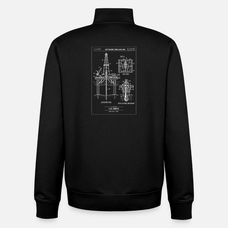 Offshore Drilling Rig Blueprint - Unisex Organic Zip Sweatshirt by Stanley/Stella - black