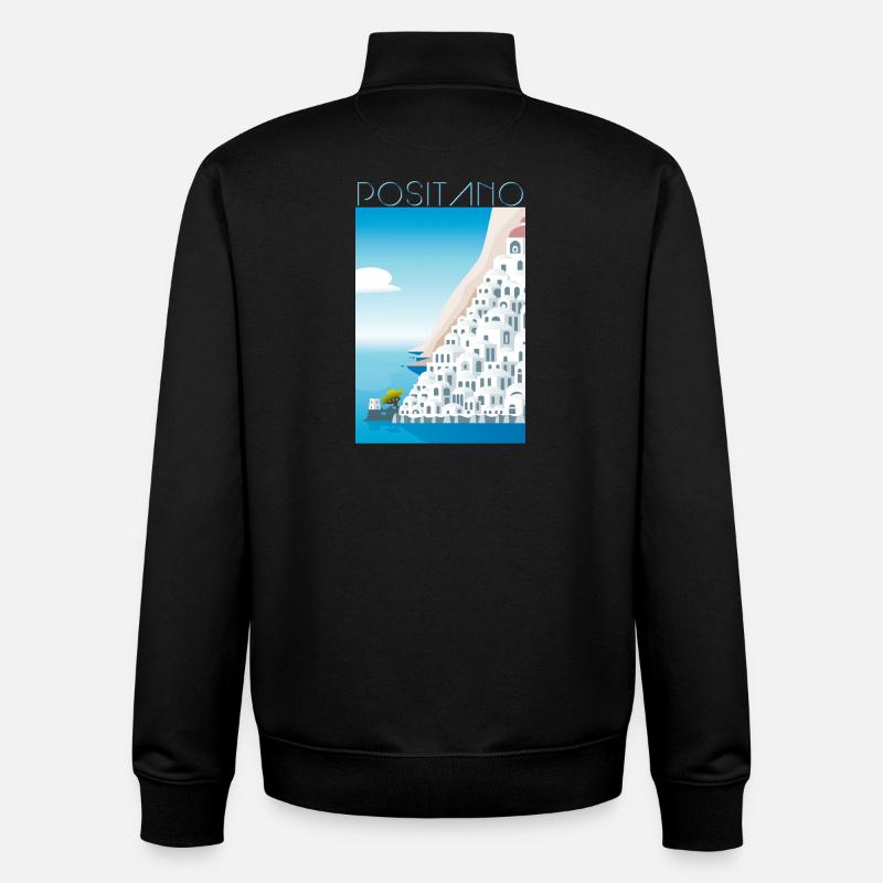 Positano CostaMaisons Blanches Blu - Sweat zippé unisexe en coton bio Stanley/Stella - noir