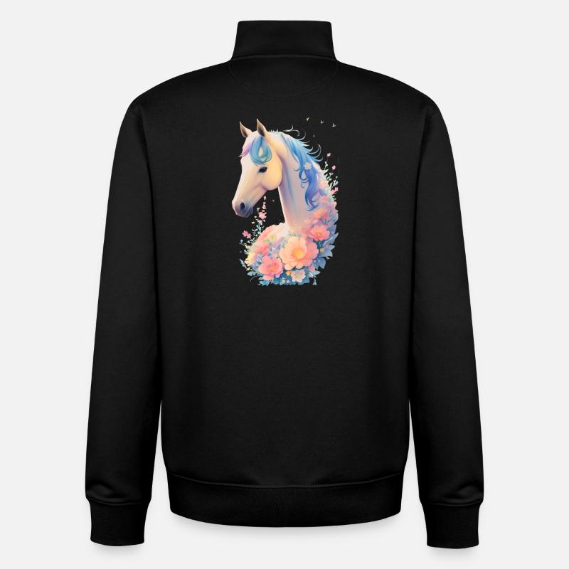 Cheval fleur - Sweat zippé unisexe en coton bio Stanley/Stella - noir