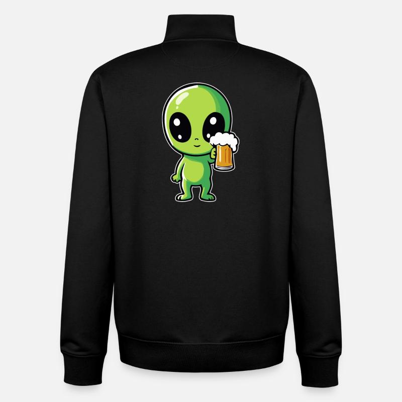 Alien mit Bier - Unisex Organic Zip Sweatshirt von Stanley/Stella - Schwarz