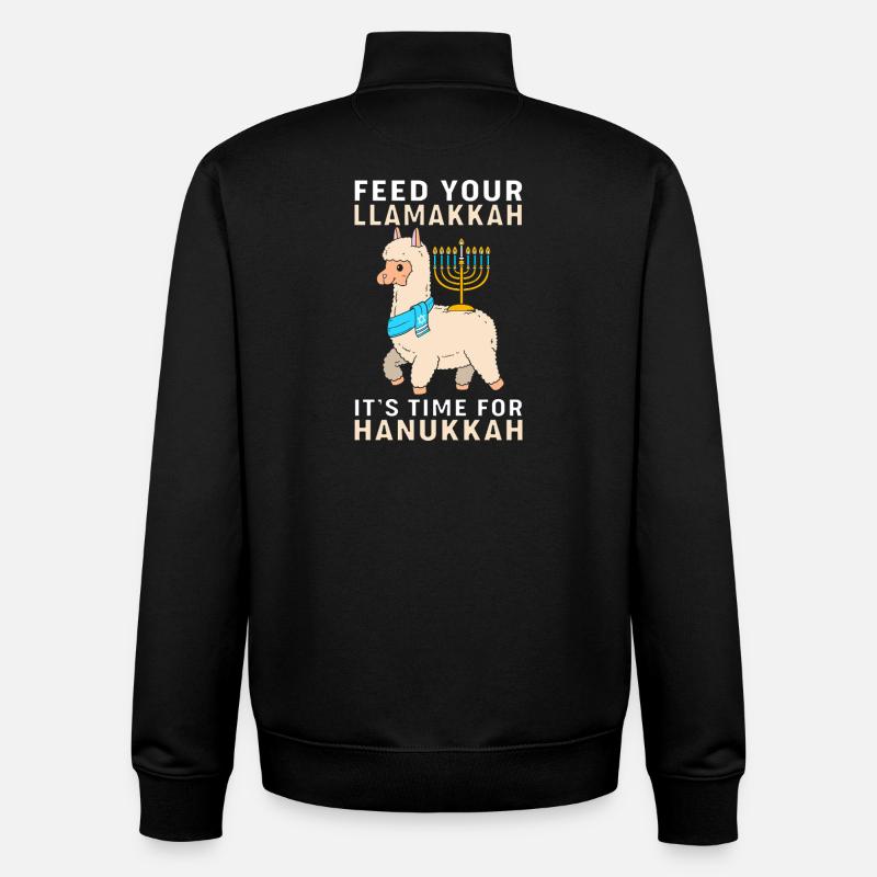 Hanoukka Hanoukka Hanoukka Lama - Sweat zippé unisexe en coton bio Stanley/Stella - noir