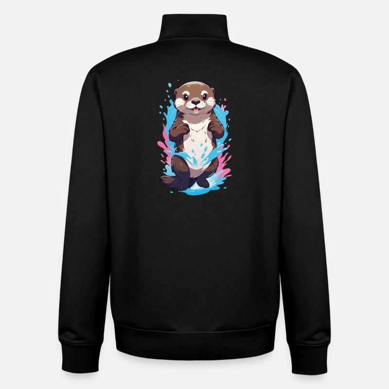 Mignon Ludique Loutre Splash Joy - Sweat zippé unisexe en coton bio Stanley/Stella - noir