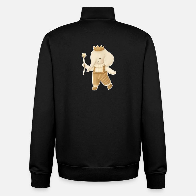 Royal elephant in overalls - Unisex Organic Zip Sweatshirt by Stanley/Stella - black