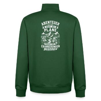 Abenteuer beginnt wo Pläne enden - Unisex Organic Zip Sweatshirt von Stanley/Stella - Flaschengrün - Hinten - AI Model Male 185 dark (185cm)