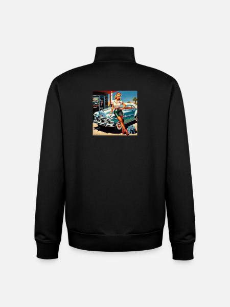 Retro Pinup am Oldtimer - Unisex Organic Zip Sweatshirt von Stanley/Stella - Schwarz
