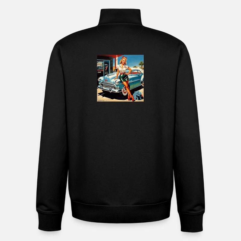 Retro Pinup am Oldtimer - Unisex Organic Zip Sweatshirt von Stanley/Stella - Schwarz