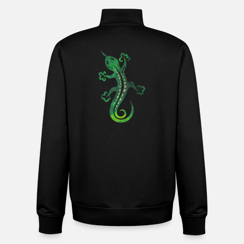 Green lizard, tribal and tattoo style. - Unisex Organic Zip Sweatshirt by Stanley/Stella - black