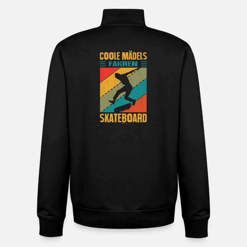 Cadeaux pour skateboardeurs de skateboard - Sweat zippé unisexe en coton bio Stanley/Stella - noir
