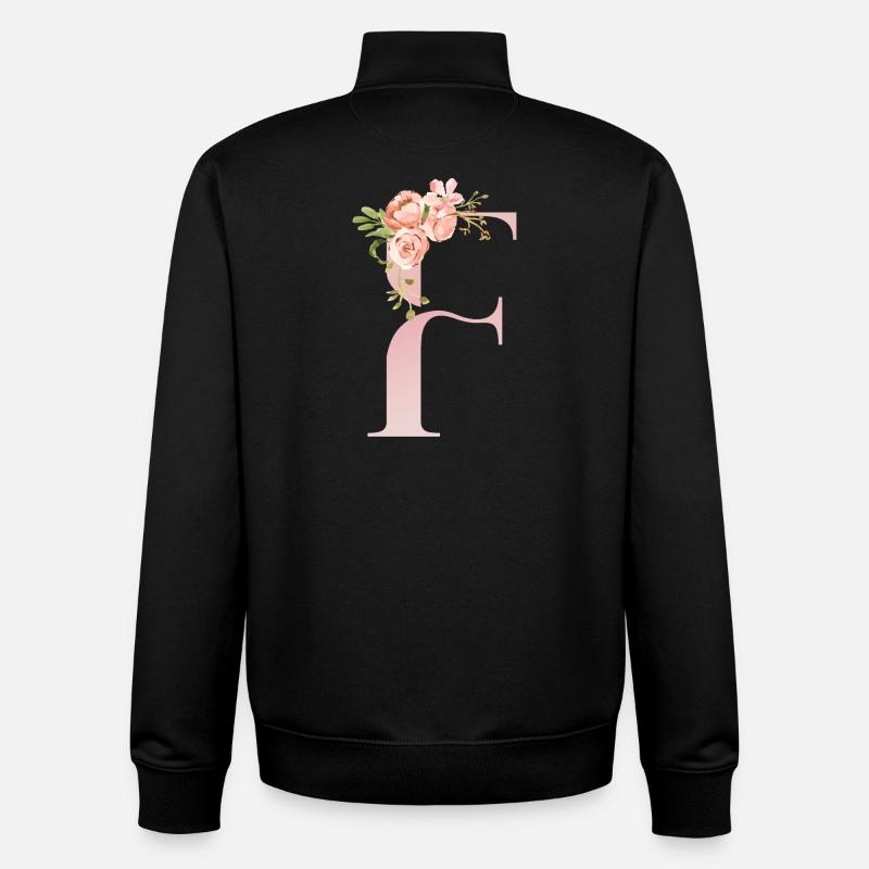 F florale pastel romantique - Sweat zippé unisexe en coton bio Stanley/Stella - noir