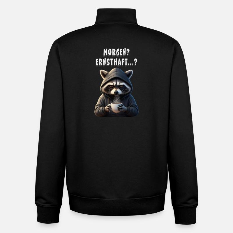 Morgenmuffel Waschbär mit Kaffee - Sweat zippé unisexe en coton bio Stanley/Stella - noir
