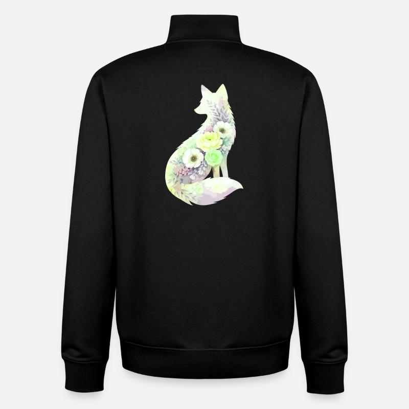 Silhouette de renard Aquarelle Fleurs - Sweat zippé unisexe en coton bio Stanley/Stella - noir