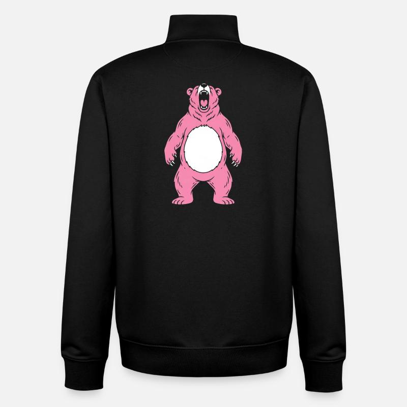 Pink Bear Roars With White Belly - Unisex Organic Zip Sweatshirt by Stanley/Stella - black