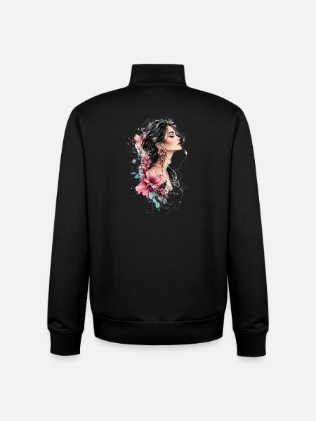 Frauenprofil mit Blütenohrring - Unisex Organic Zip Sweatshirt von Stanley/Stella - Schwarz