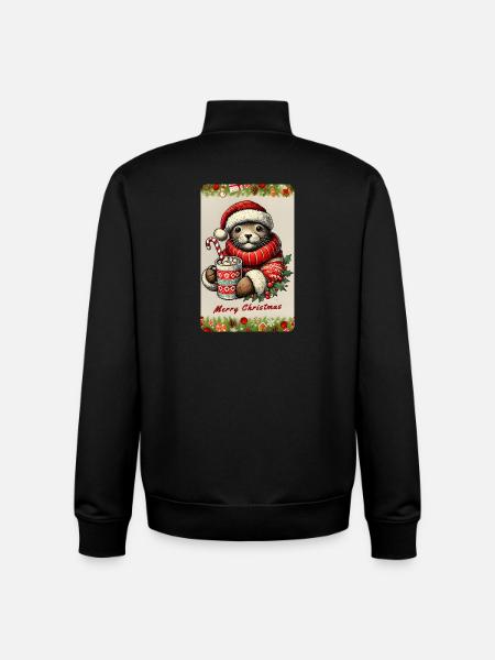 Christmas otter with hot chocolate - Unisex Organic Zip Sweatshirt by Stanley/Stella - black