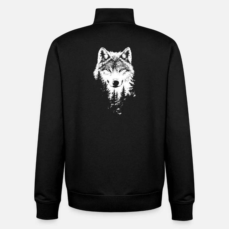 Wolf Face Forest Silhouette - Unisex Organic Zip Sweatshirt by Stanley/Stella - black