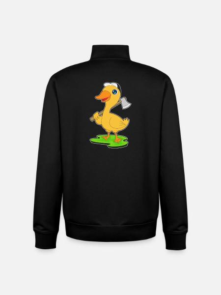 Duck Lumberjack Axe Forest - Unisex Organic Zip Sweatshirt by Stanley/Stella - black