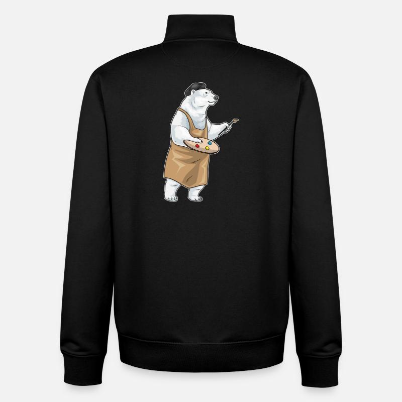 Polar Bear Painter Brush Painting - Unisex Organic Zip Sweatshirt by Stanley/Stella - black