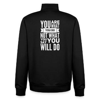 Du bist, was du tust – Motivation fett weiß - Unisex Organic Zip Sweatshirt von Stanley/Stella - Schwarz - Hinten - AI Model Male 185 light (185cm)