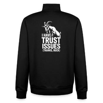 Vertrauensprobleme | Ziege Bock Humor - Unisex Organic Zip Sweatshirt von Stanley/Stella - Schwarz - Hinten - AI Model Male 185 light (185cm)