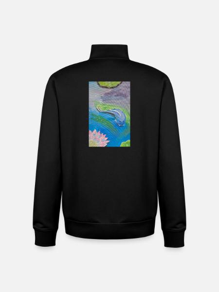 Blue tropical fish over lotus - Unisex Organic Zip Sweatshirt by Stanley/Stella - black