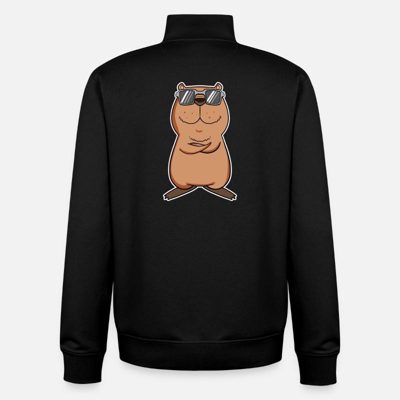 Capybara - Sweat zippé unisexe en coton bio Stanley/Stella - noir