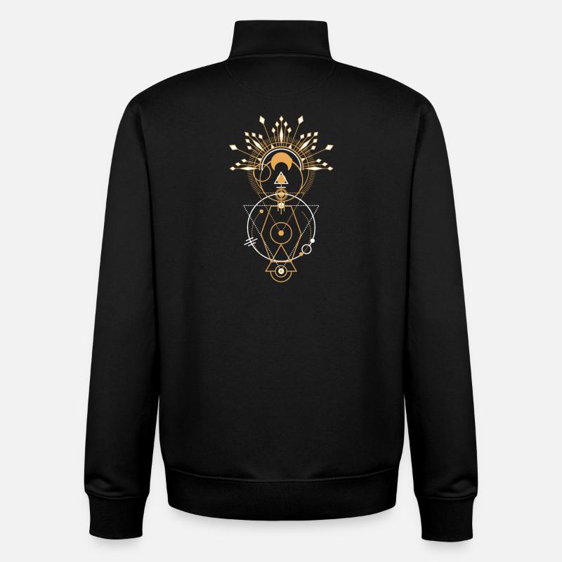Mandala de la Géométrie Sacrée Dorée - Sweat zippé unisexe en coton bio Stanley/Stella - noir