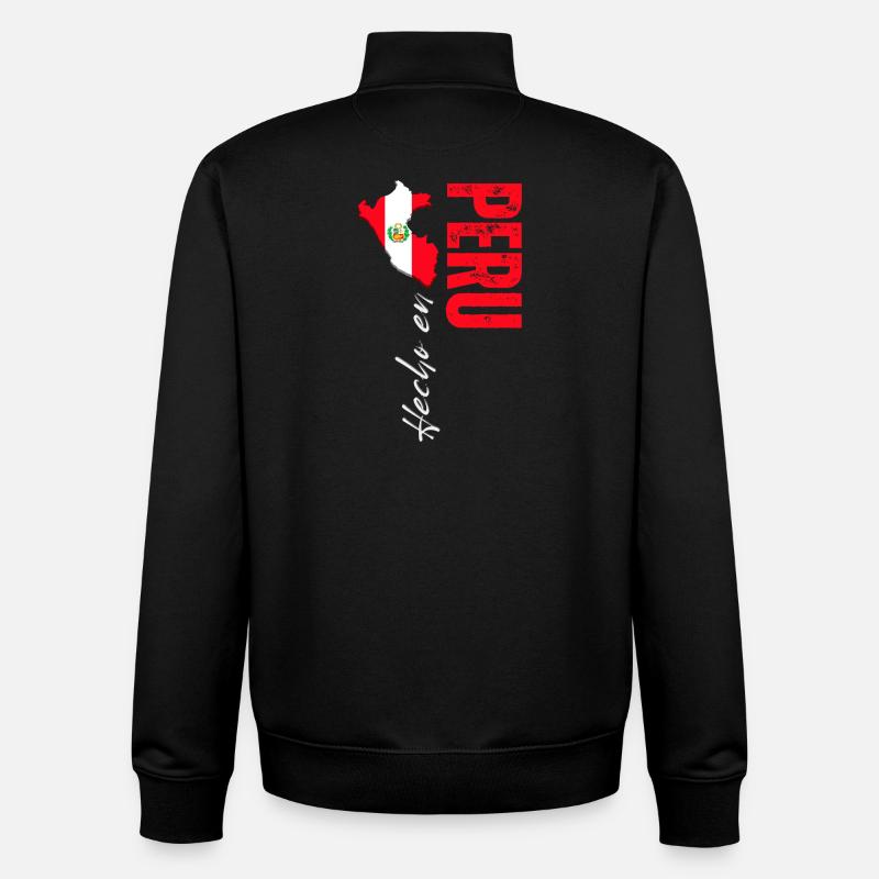 Fabriqué au Pérou, design vertical - Sweat zippé unisexe en coton bio Stanley/Stella - noir