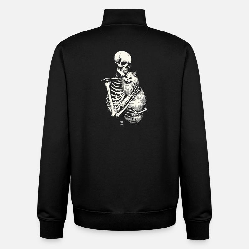 Skeleton hugging cat - Unisex Organic Zip Sweatshirt by Stanley/Stella - black