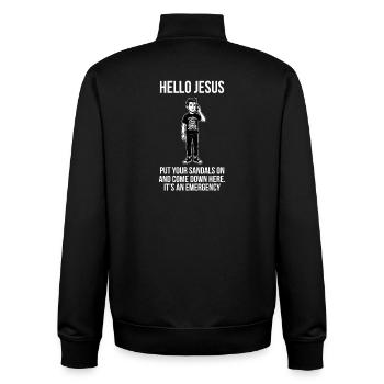 Hello Jesus - Funny Internet Meme - Dark - Unisex Organic Zip Sweatshirt by Stanley/Stella - black - Back - AI Model Male 185 light (185cm)