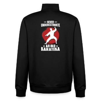 Never Underestimate an Old Karateka - Unisex Organic Zip Sweatshirt by Stanley/Stella - black - Back - AI Model Male 185 light (185cm)