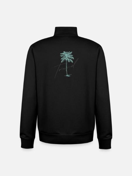 Palm tree with travel inscription - Unisex Organic Zip Sweatshirt by Stanley/Stella - black