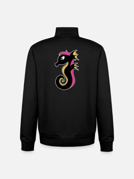 Blooming Neon Seahorse - Unisex Organic Zip Sweatshirt by Stanley/Stella - black
