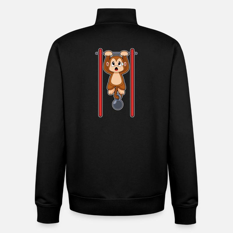 Monkey Bodybuilder Pull-ups Bodybuilding - Unisex Organic Zip Sweatshirt by Stanley/Stella - black