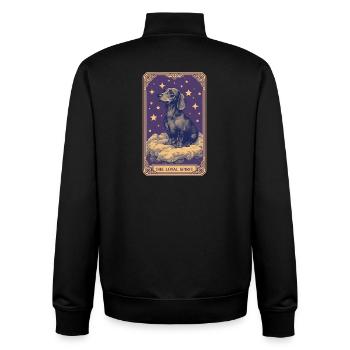 Tarot Karte Lila – Dackel „The Loyal Spirit“ - Unisex Organic Zip Sweatshirt von Stanley/Stella - Schwarz - Hinten - AI Model Male 185 light (185cm)