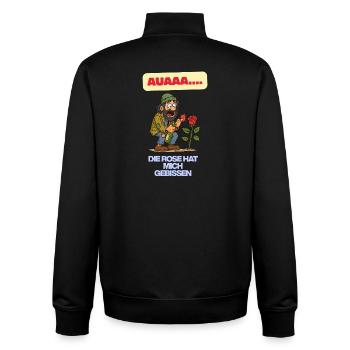 Die Rose hat mich gebissen - Unisex Organic Zip Sweatshirt von Stanley/Stella - Schwarz - Hinten - AI Model Male 185 light (185cm)