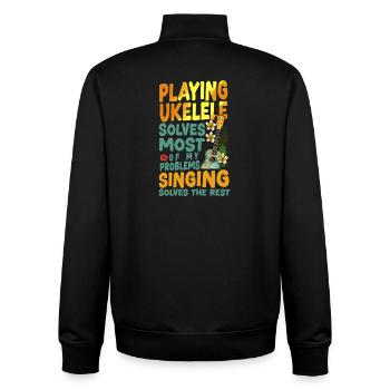 Hawaiian Ukulele Uke Playing - Unisex Organic Zip Sweatshirt von Stanley/Stella - Schwarz - Hinten - AI Model Male 185 light (185cm)