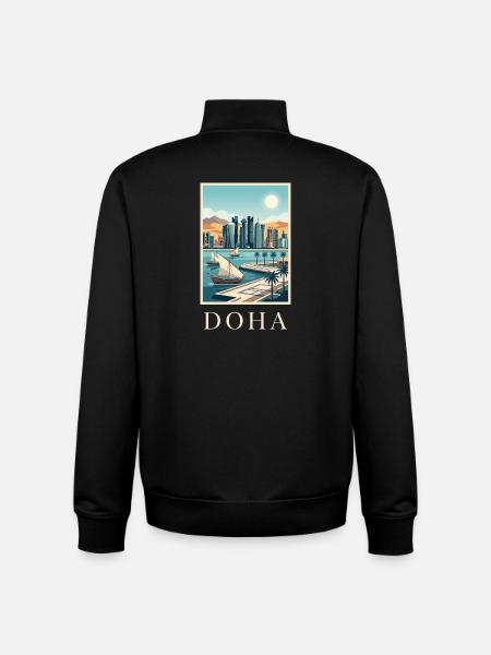 Doha Waterfront Cityscape Katar Reiseplakat - Unisex Organic Zip Sweatshirt von Stanley/Stella - Schwarz