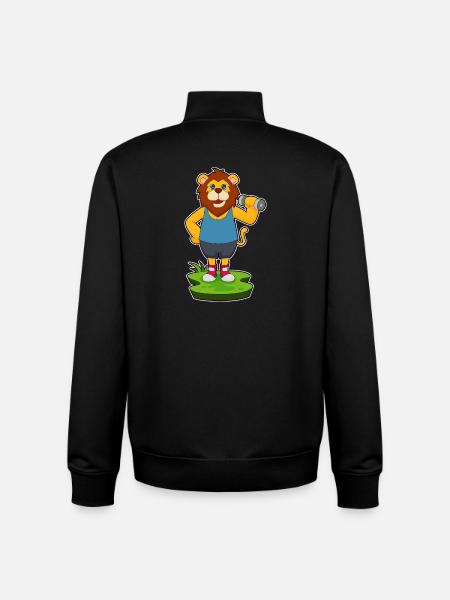 Lion Bodybuilder Dumbbell Bodybuilding - Unisex Organic Zip Sweatshirt by Stanley/Stella - black