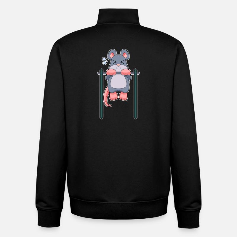 Mouse Bodybuilder Pull-Up Fitness - Unisex Organic Zip Sweatshirt by Stanley/Stella - black