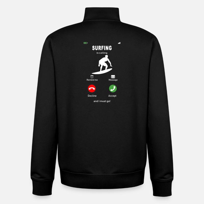 Le surf, c’est l’appel - Sweat zippé unisexe en coton bio Stanley/Stella - noir