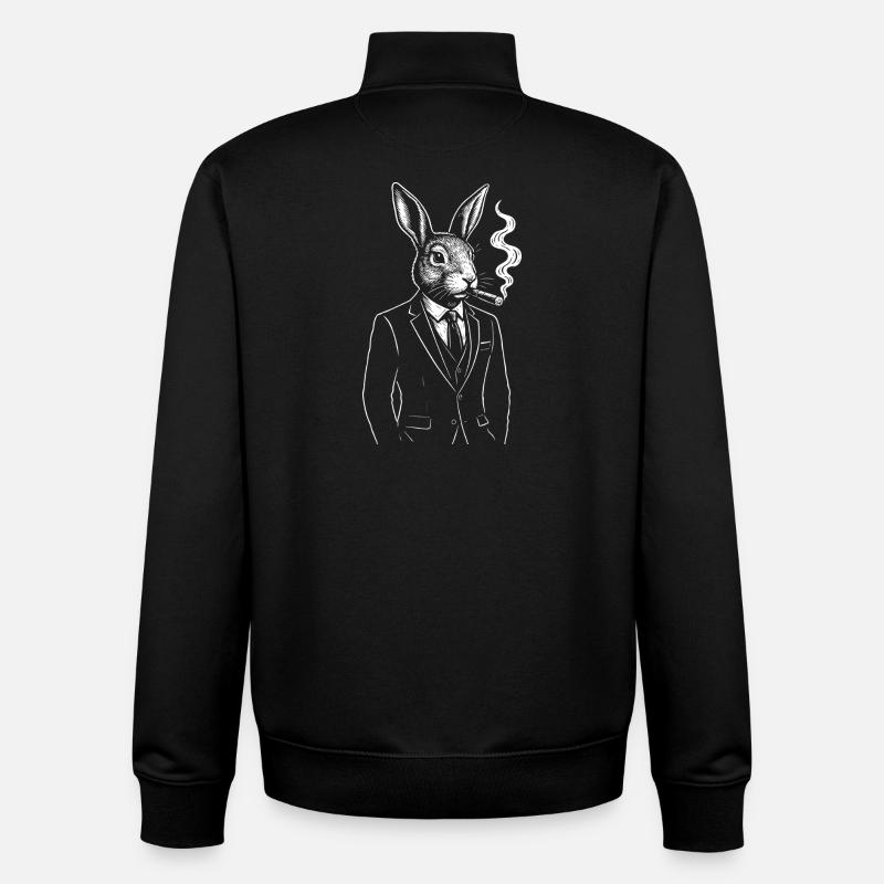 Dapper Rabbit in Suit Smoking - Unisex Organic Zip Sweatshirt by Stanley/Stella - black