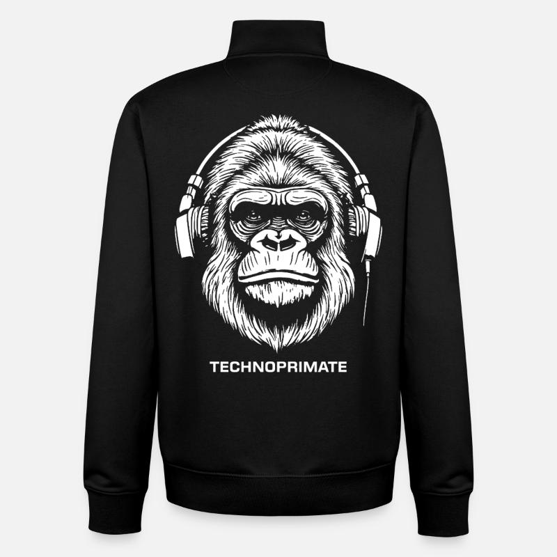 Techno Primate Headphone Ape Art # 5 White - Unisex Organic Zip Sweatshirt by Stanley/Stella - black