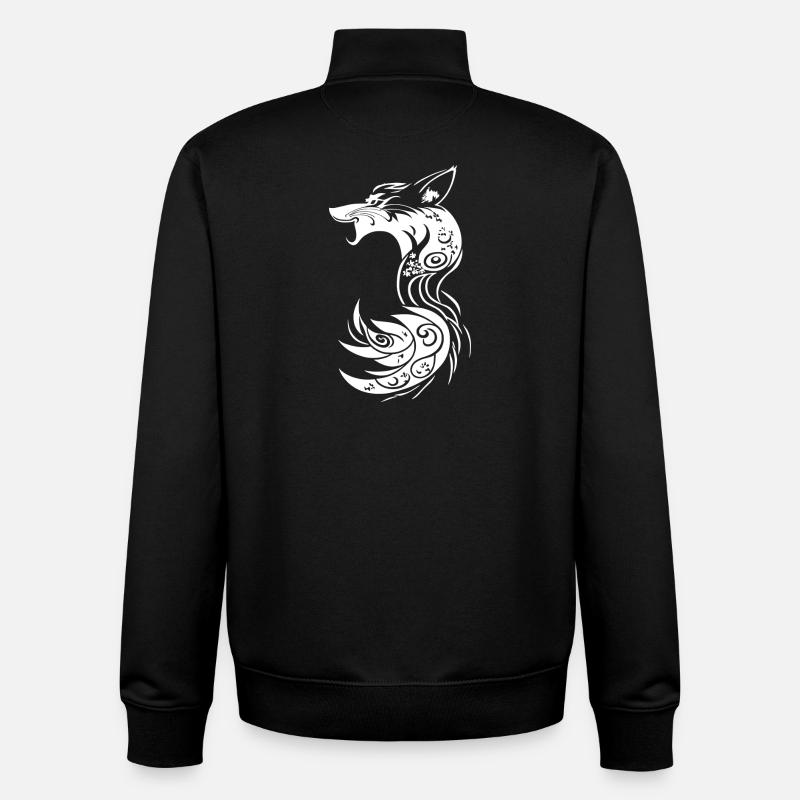 White Tribal Fantasy Fox - Unisex Organic Zip Sweatshirt by Stanley/Stella - black