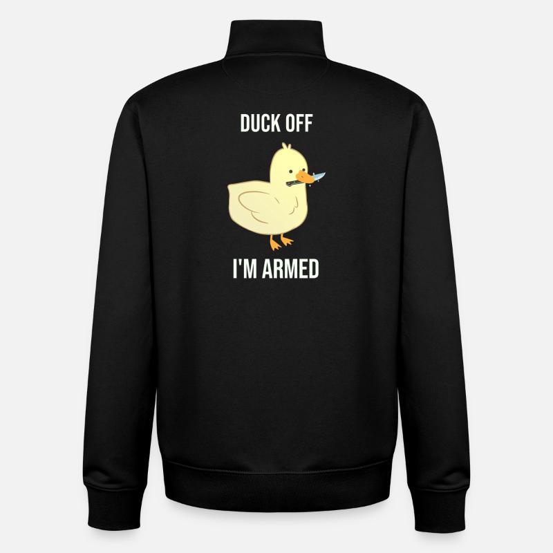 Duck dich weg, ich bin bewaffnet - Unisex Organic Zip Sweatshirt von Stanley/Stella - Schwarz