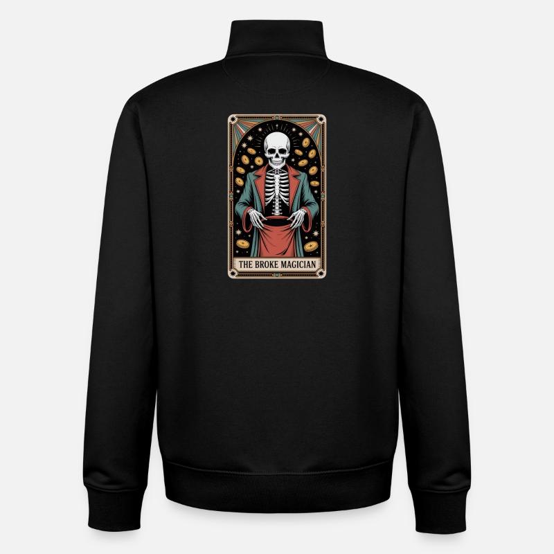 The Broke Magician Skeleton Wizard Tarot - Unisex Organic Zip Sweatshirt by Stanley/Stella - black