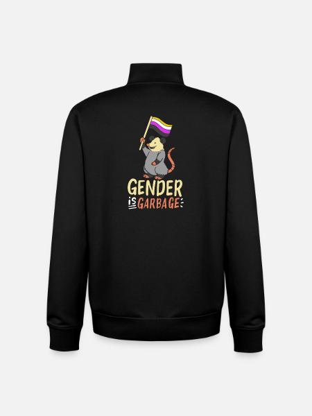 Gender Is Garbage Pride Opossum Design - Unisex Organic Zip Sweatshirt by Stanley/Stella - black