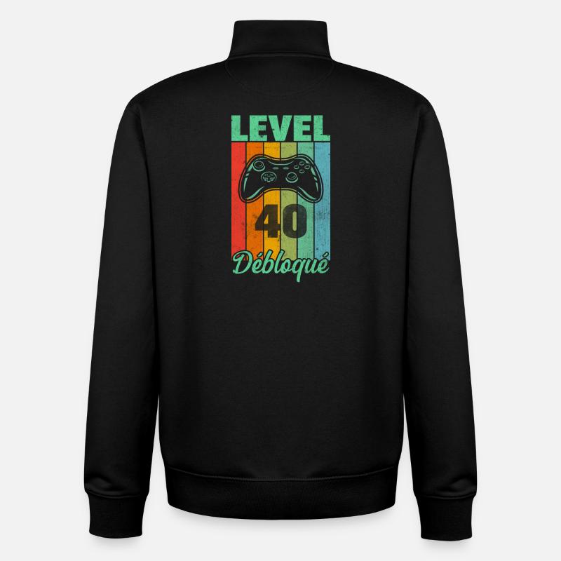 Level 40 débloqué - Sweat zippé unisexe en coton bio Stanley/Stella - noir